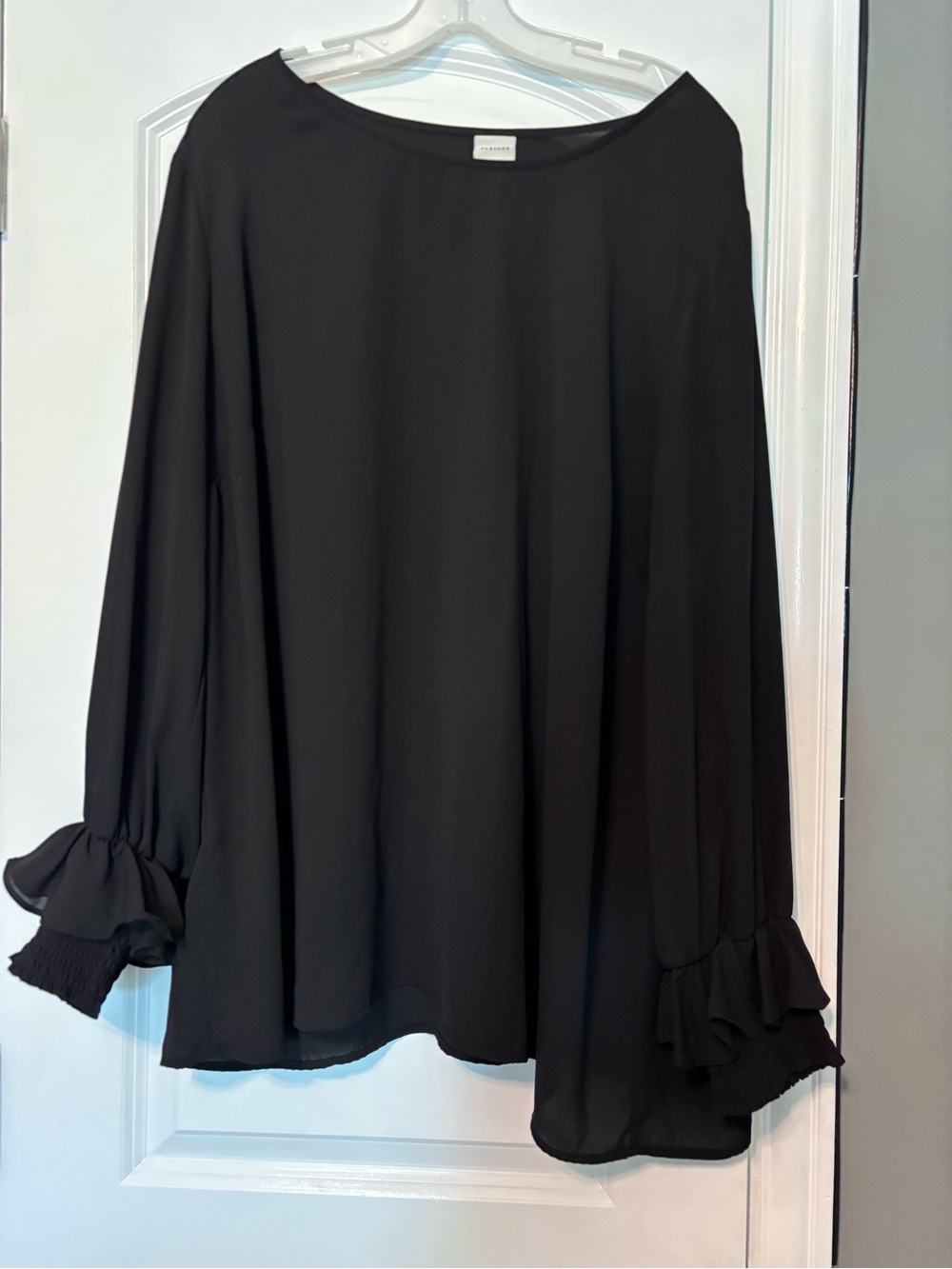 Pleione Black Ruffle Sleeve Blouse Plus Size